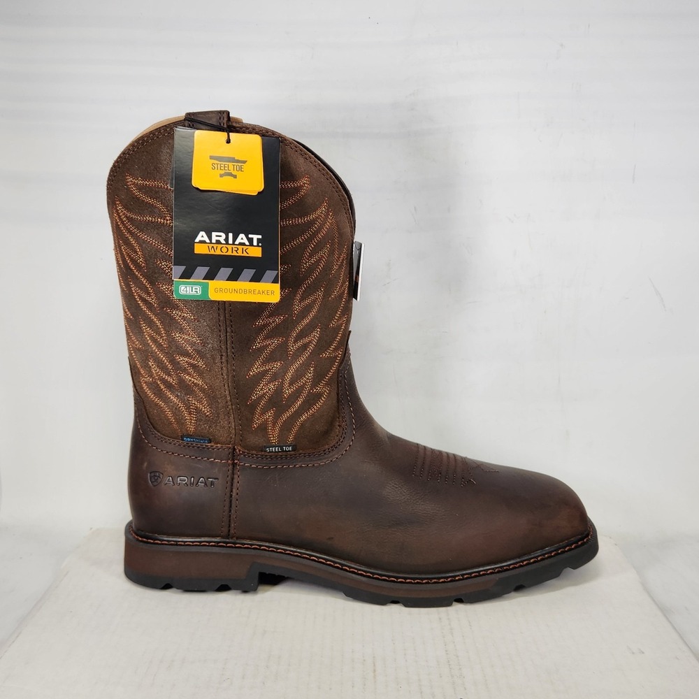 Ariat Work Boots Mens Size 13 WIDE Dark Brown Steel Toe Waterproof Western